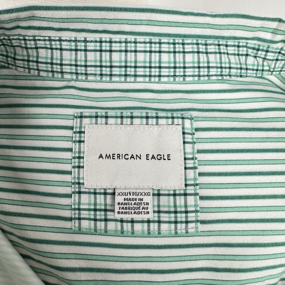 American Eagle Oversize Button Down Shirt Green White Contrast Stripe XXL Cotton - Picture 13 of 13